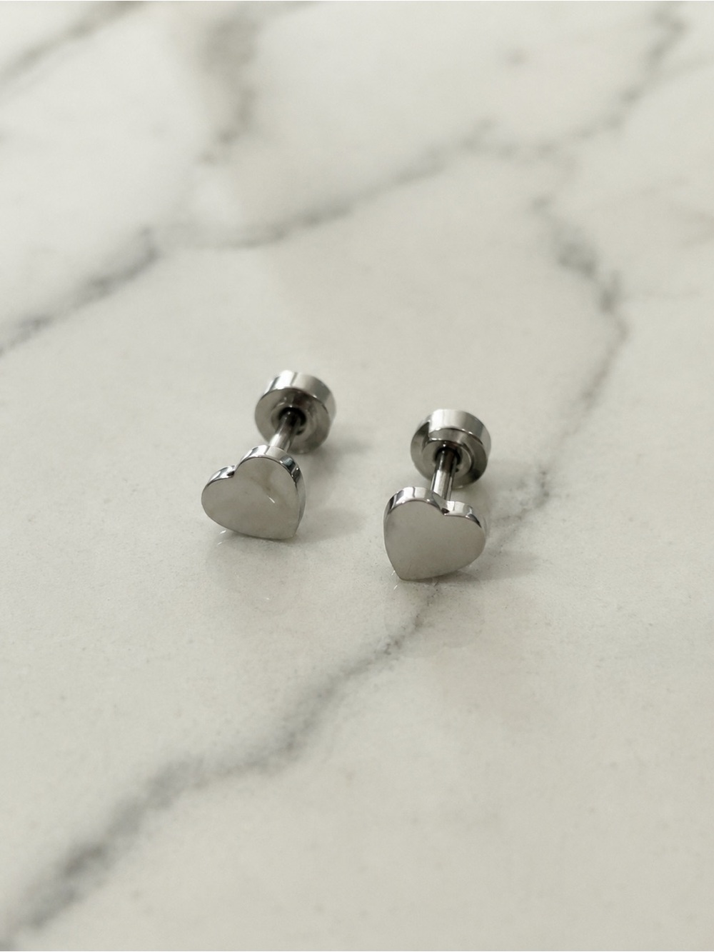 Mini Silver Heart Stud Earrings Stainless Steel Screw Back Labret Lobe No Stone